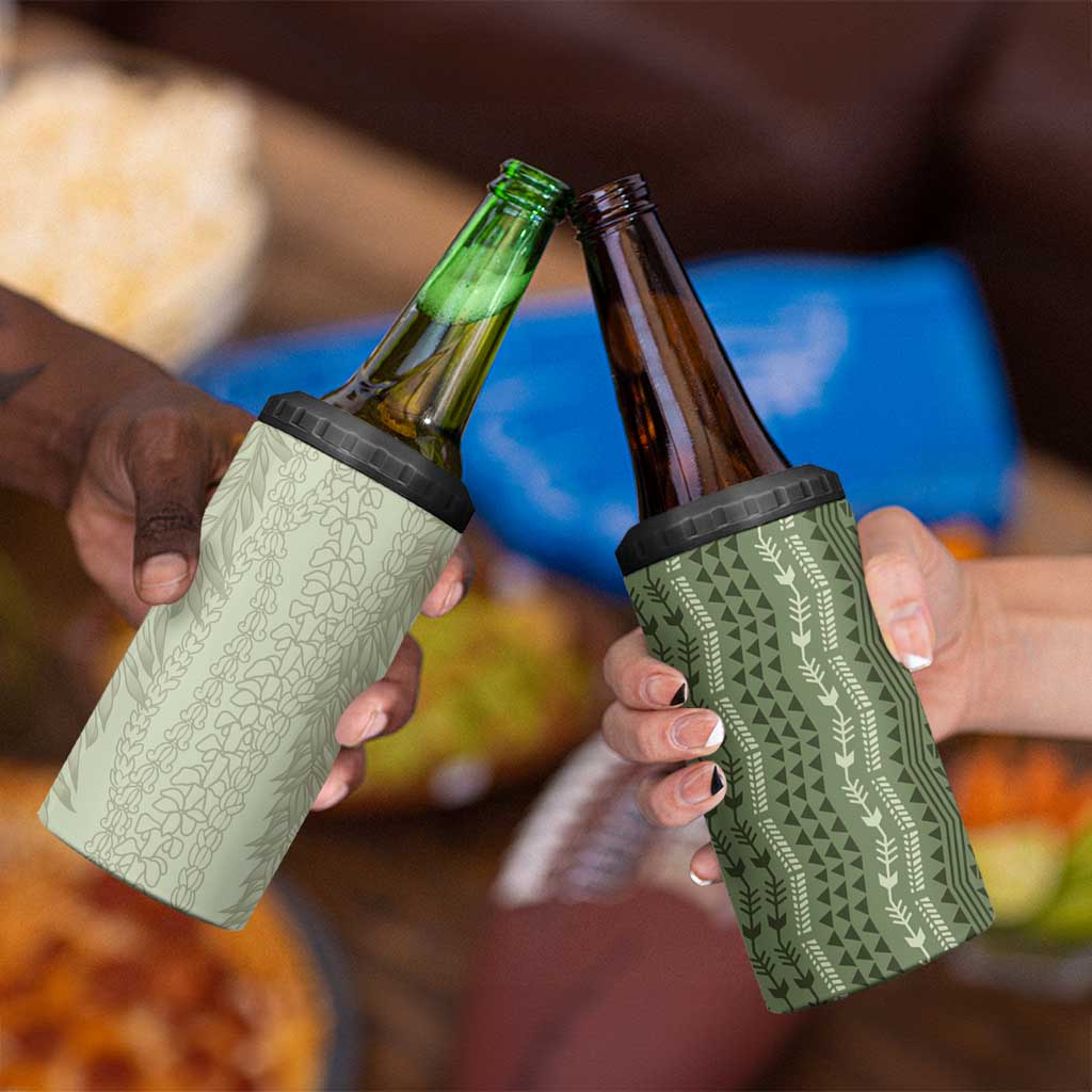 Vintage Sage Green Hawaiian Traditional Kapa Mix Flowers Lei 4 in 1 Can Cooler Tumbler