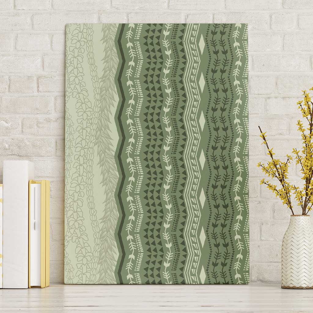 Vintage Sage Green Hawaiian Traditional Kapa Mix Flowers Lei Canvas Wall Art