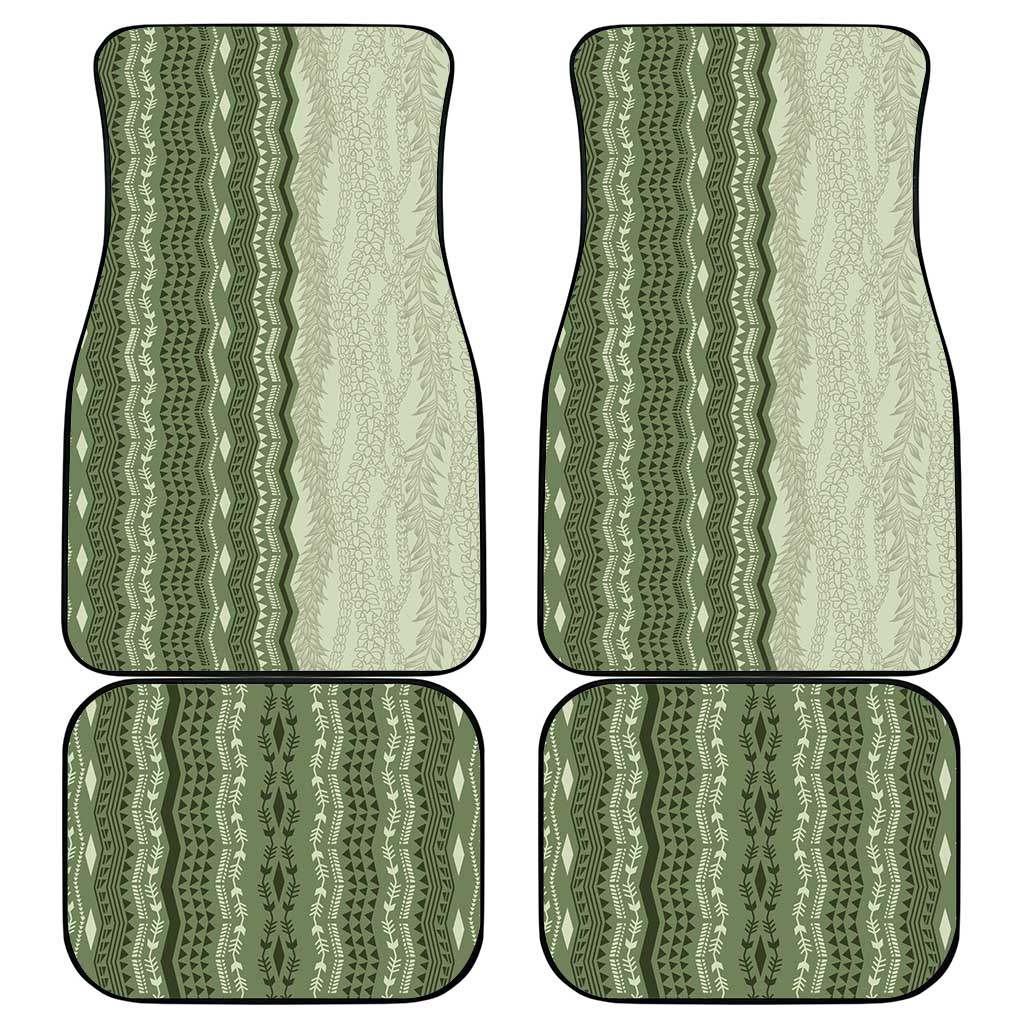 Vintage Sage Green Hawaiian Traditional Kapa Mix Flowers Lei Car Mats