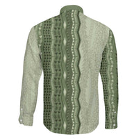 Vintage Sage Green Hawaiian Traditional Kapa Mix Flowers Lei Family Matching Long Sleeve Bodycon Dress and Hawaiian Shirt LT7 - Polynesian Pride