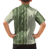 Vintage Sage Green Hawaiian Traditional Kapa Mix Flowers Lei Family Matching Short Sleeve Bodycon Dress and Hawaiian Shirt LT7 - Polynesian Pride