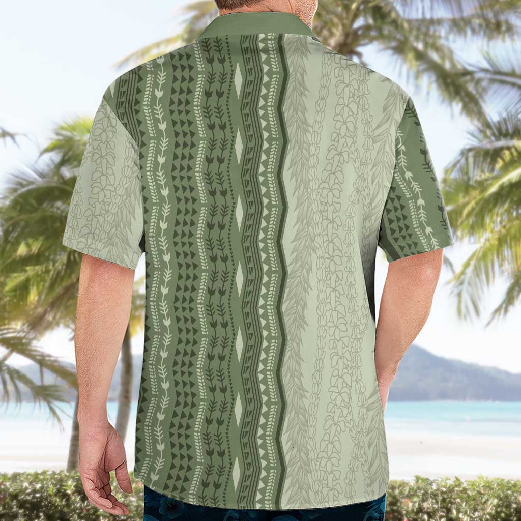 Vintage Sage Green Hawaiian Traditional Kapa Mix Flowers Lei Hawaiian Shirt
