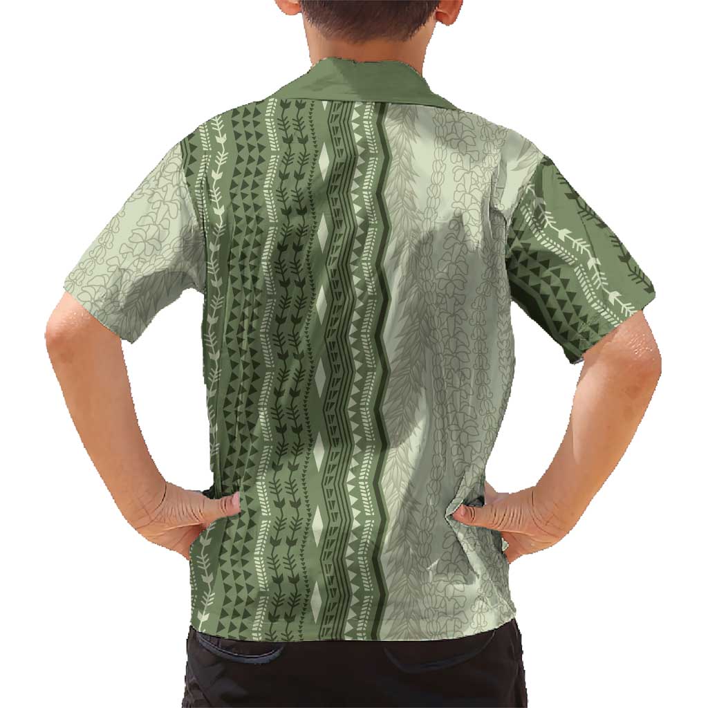 Vintage Sage Green Hawaiian Traditional Kapa Mix Flowers Lei Hawaiian Shirt