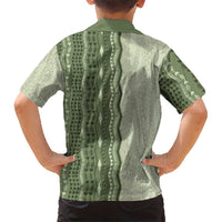 Vintage Sage Green Hawaiian Traditional Kapa Mix Flowers Lei Hawaiian Shirt