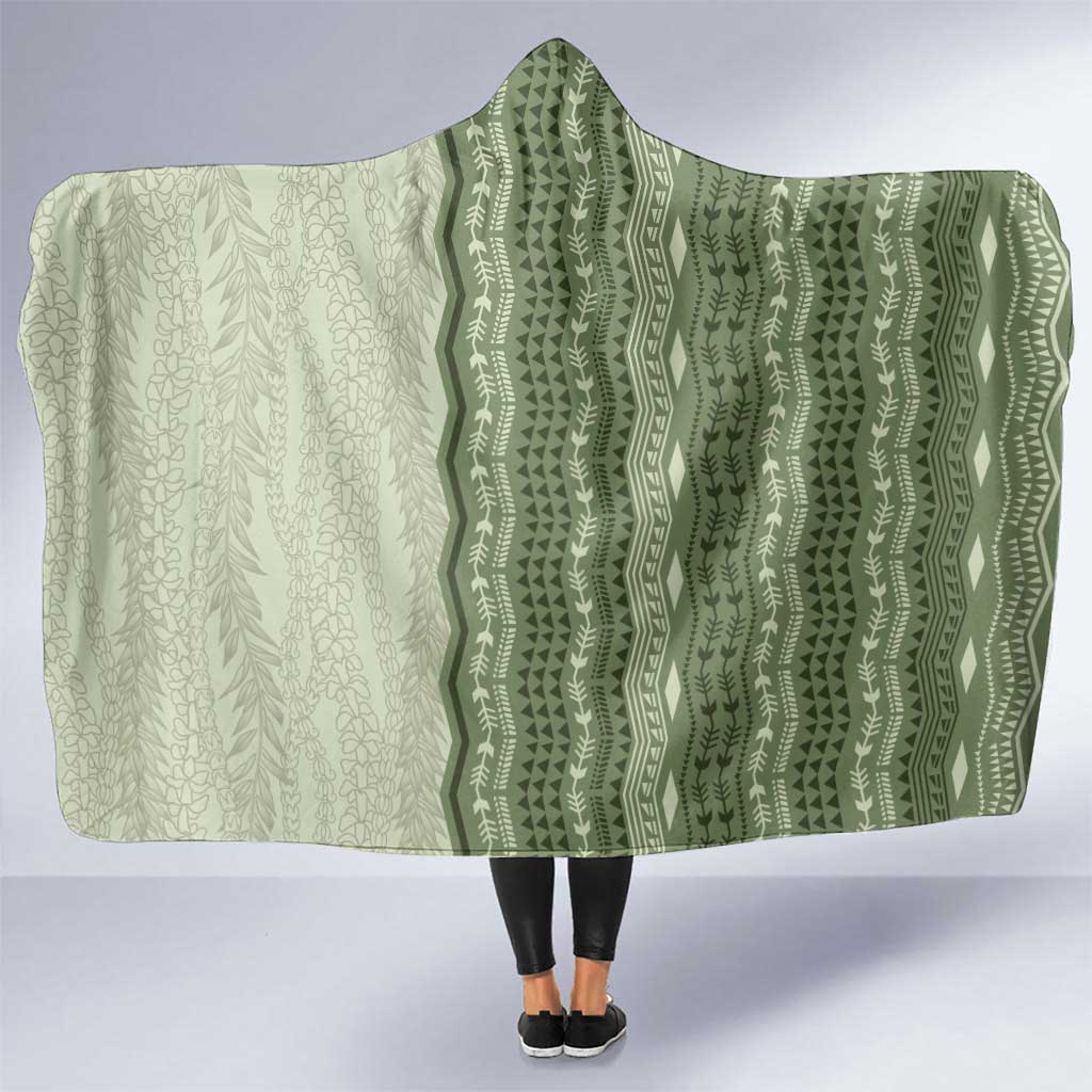 Vintage Sage Green Hawaiian Traditional Kapa Mix Flowers Lei Hooded Blanket LT7 One Size Sage Green - Polynesian Pride