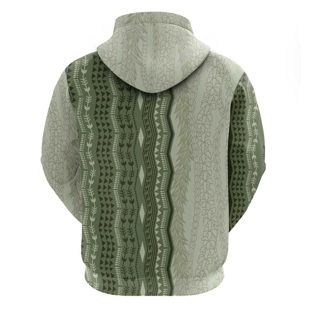 Vintage Sage Green Hawaiian Traditional Kapa Mix Flowers Lei Hoodie LT7 - Polynesian Pride
