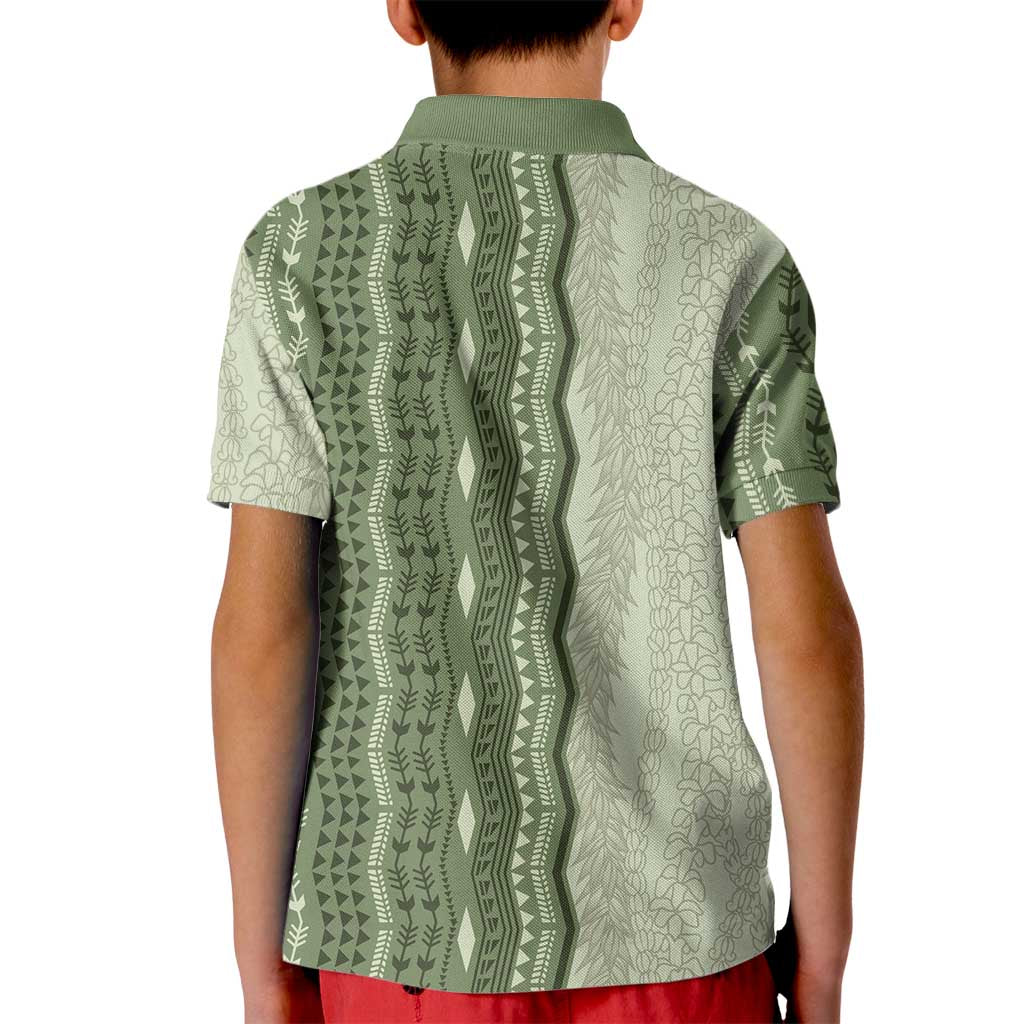 Vintage Sage Green Hawaiian Traditional Kapa Mix Flowers Lei Kid Polo Shirt