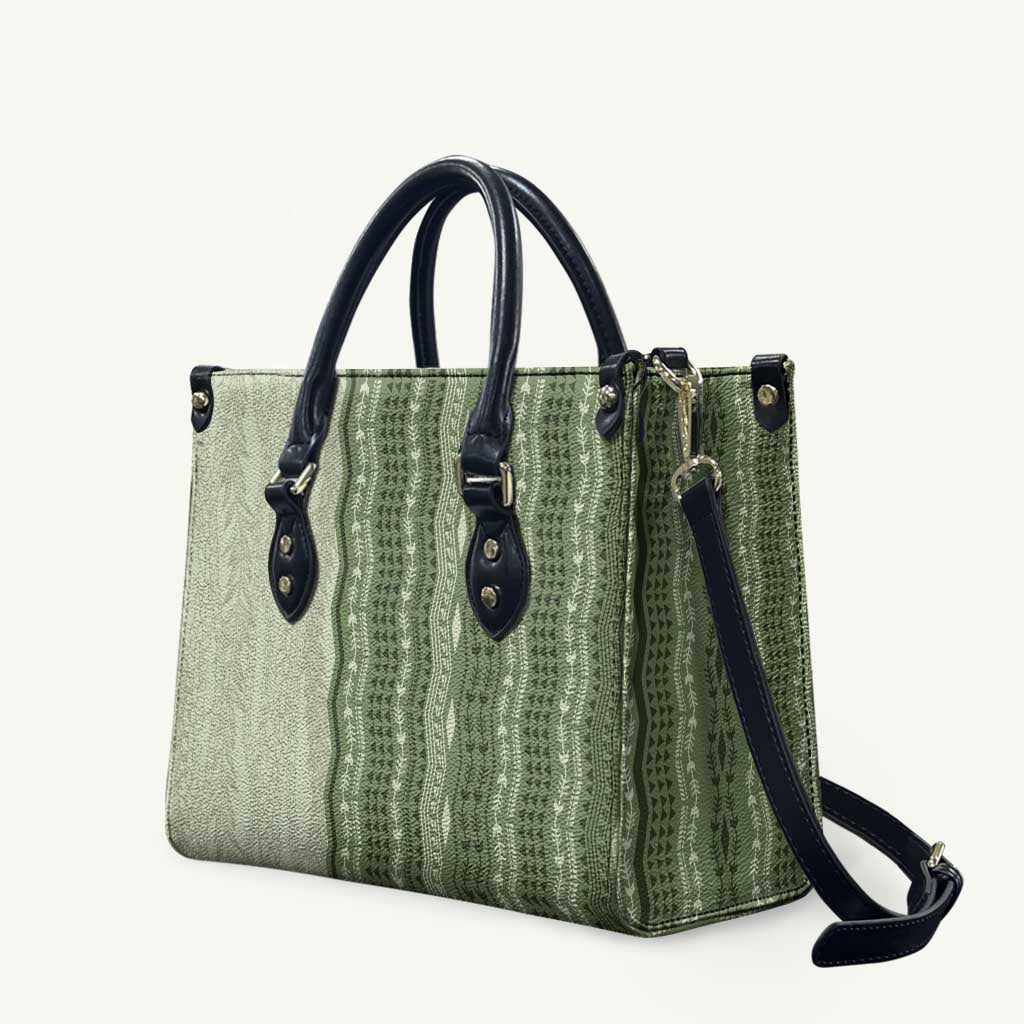 Vintage Sage Green Hawaiian Traditional Kapa Mix Flowers Lei Leather Bag LT7 Sage Green - Polynesian Pride
