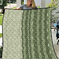 Vintage Sage Green Hawaiian Traditional Kapa Mix Flowers Lei Quilt