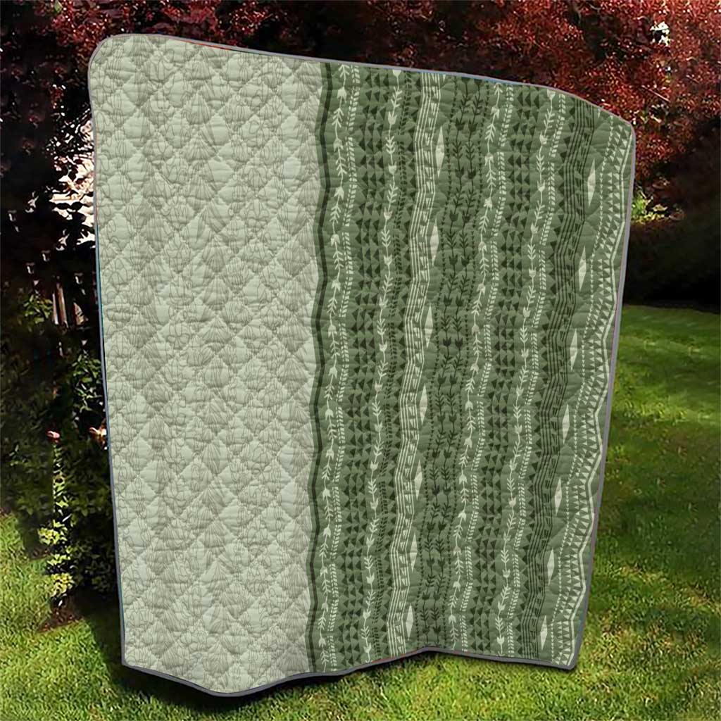 Vintage Sage Green Hawaiian Traditional Kapa Mix Flowers Lei Quilt