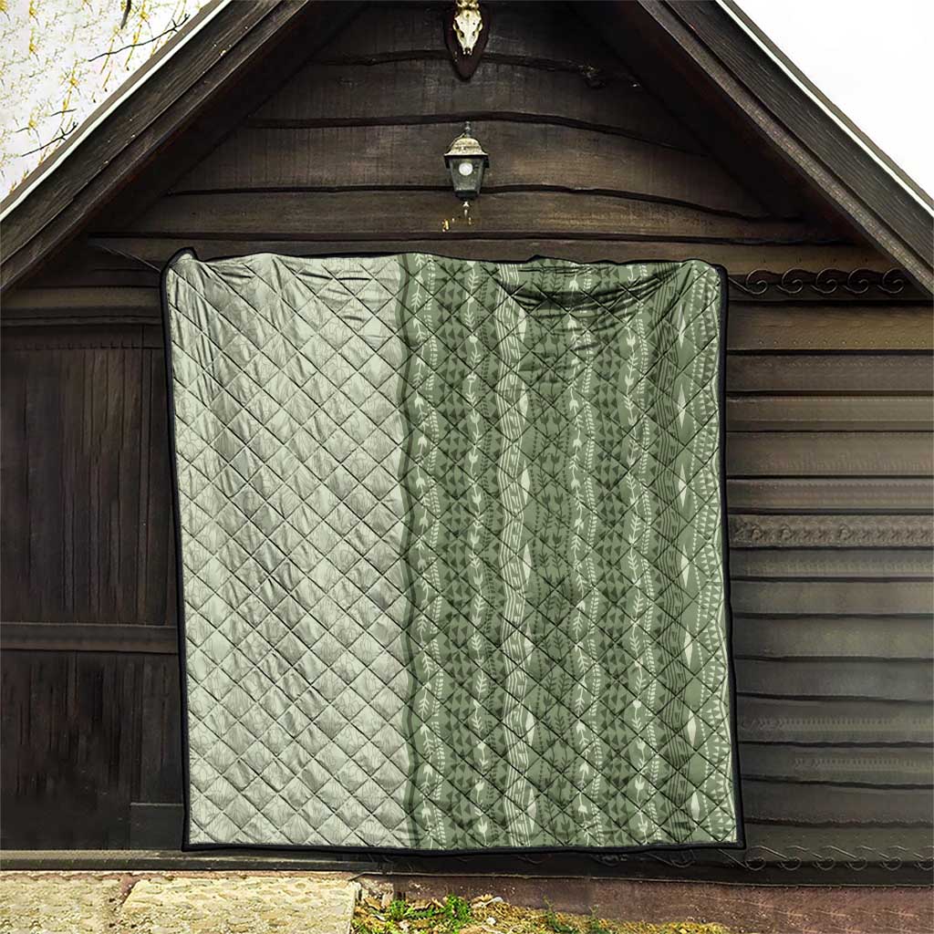 Vintage Sage Green Hawaiian Traditional Kapa Mix Flowers Lei Quilt