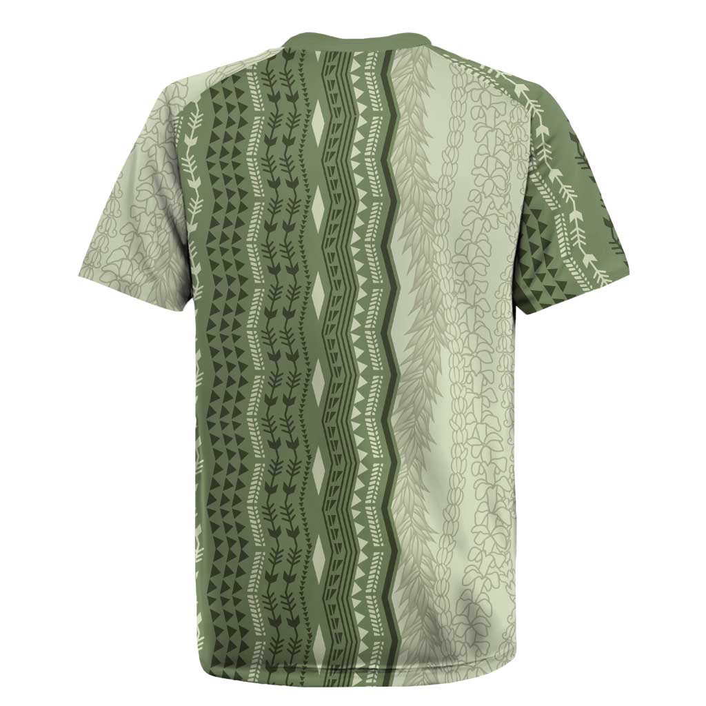 Vintage Sage Green Hawaiian Traditional Kapa Mix Flowers Lei Rugby Jersey