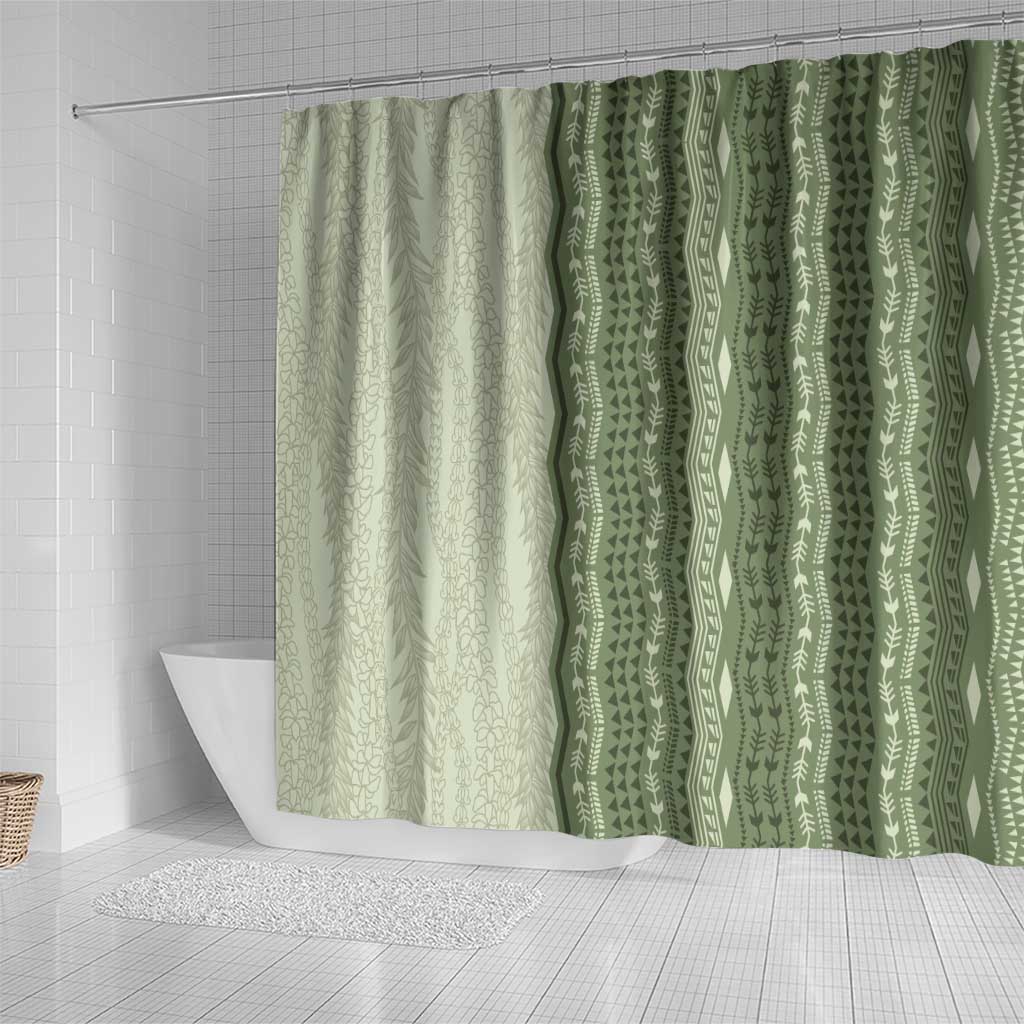 Vintage Sage Green Hawaiian Traditional Kapa Mix Flowers Lei Shower Curtain