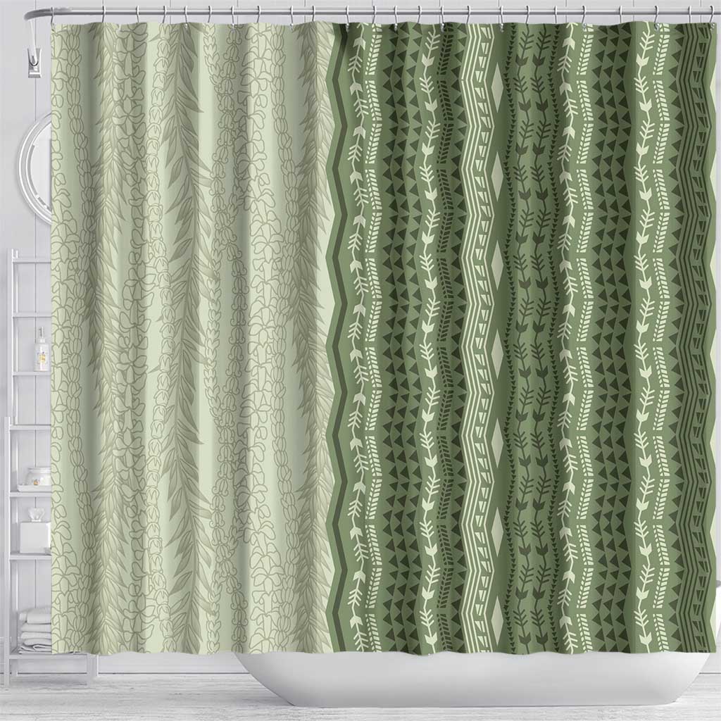 Vintage Sage Green Hawaiian Traditional Kapa Mix Flowers Lei Shower Curtain