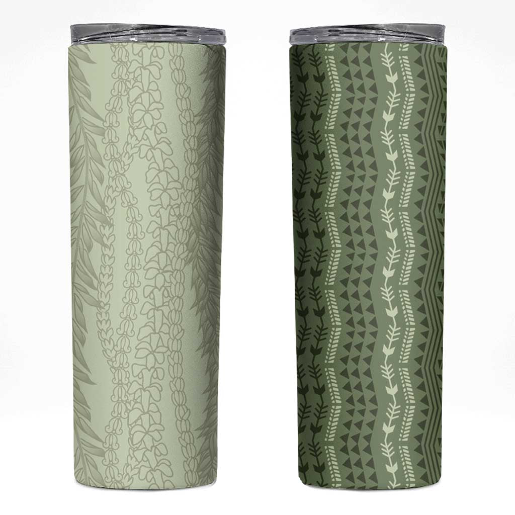 Vintage Sage Green Hawaiian Traditional Kapa Mix Flowers Lei Skinny Tumbler LT7 Sage Green - Polynesian Pride
