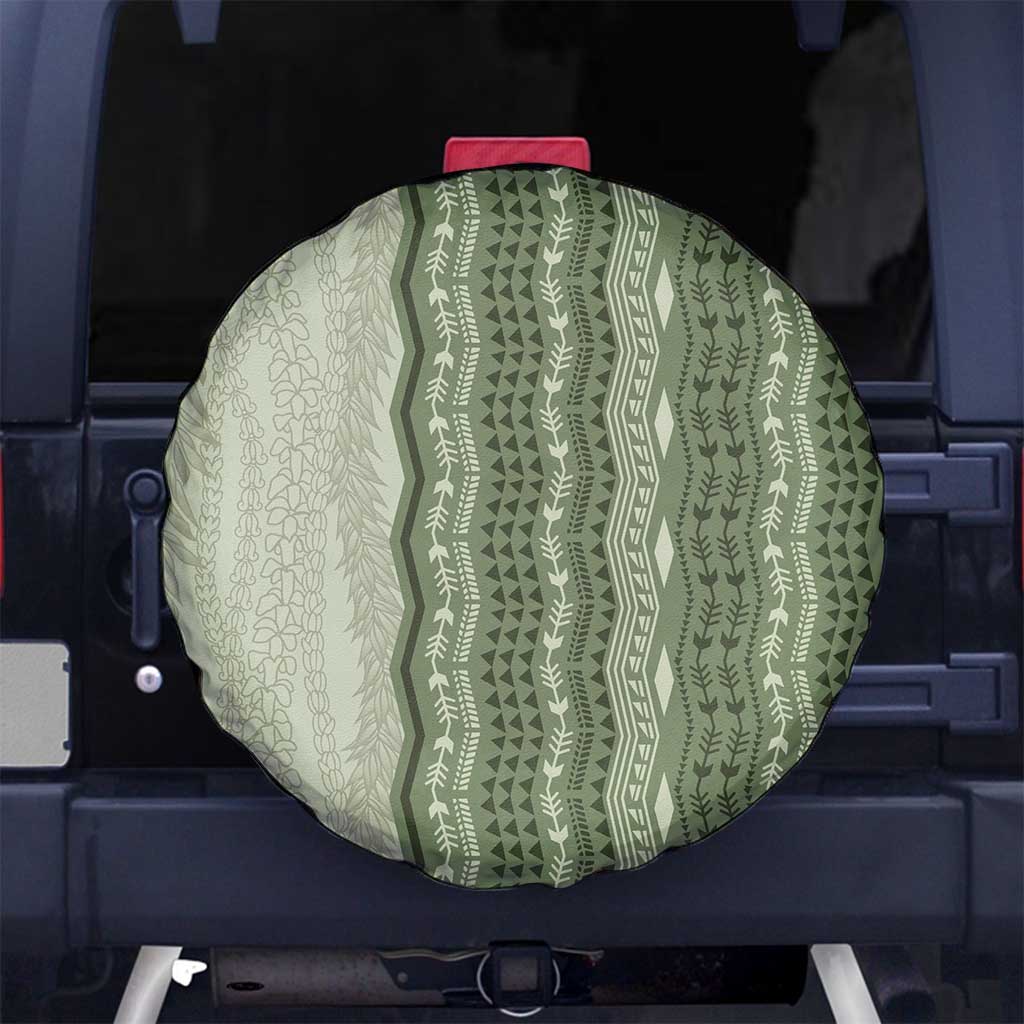 Vintage Sage Green Hawaiian Traditional Kapa Mix Flowers Lei Spare Tire Cover