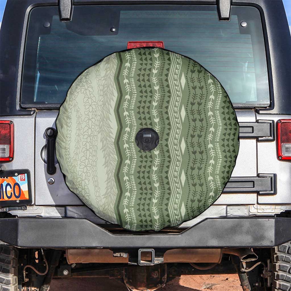 Vintage Sage Green Hawaiian Traditional Kapa Mix Flowers Lei Spare Tire Cover