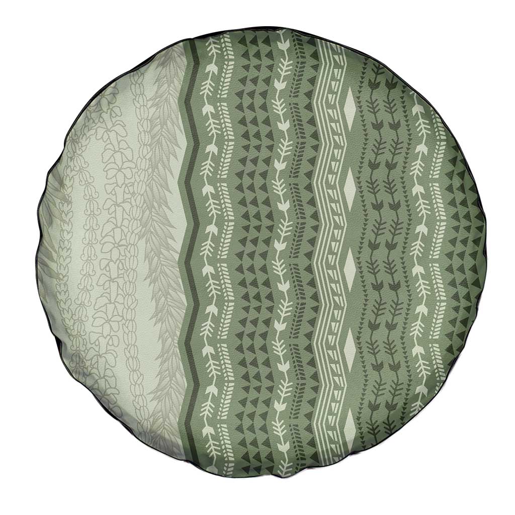 Vintage Sage Green Hawaiian Traditional Kapa Mix Flowers Lei Spare Tire Cover