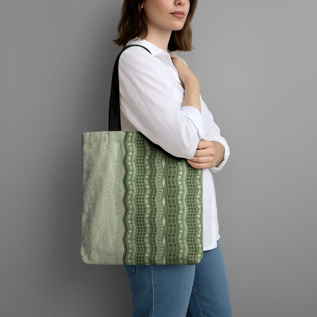 Vintage Sage Green Hawaiian Traditional Kapa Mix Flowers Lei Tote Bag