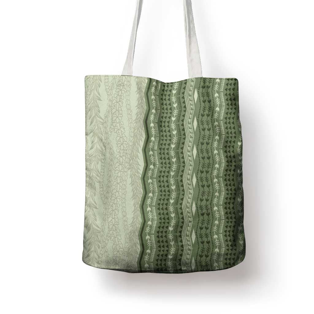 Vintage Sage Green Hawaiian Traditional Kapa Mix Flowers Lei Tote Bag