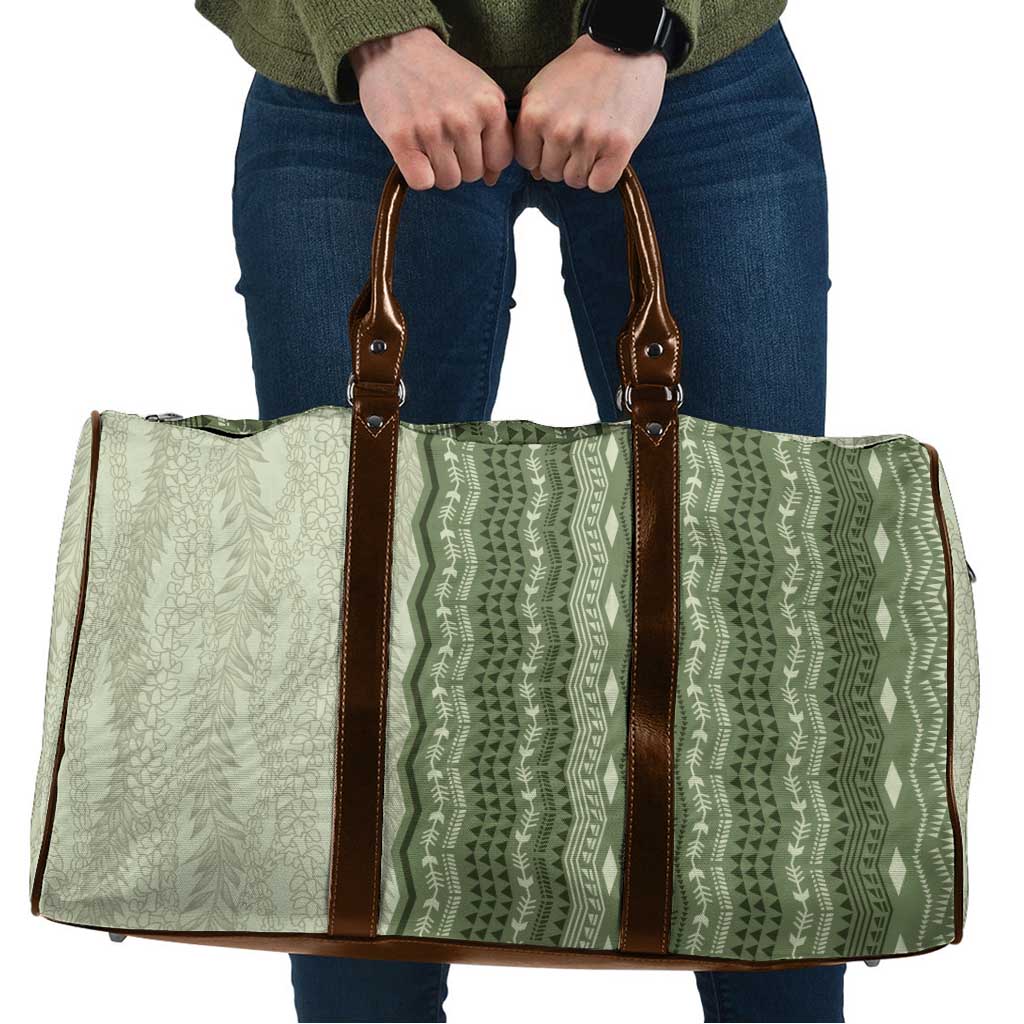 Vintage Sage Green Hawaiian Traditional Kapa Mix Flowers Lei Travel Bag