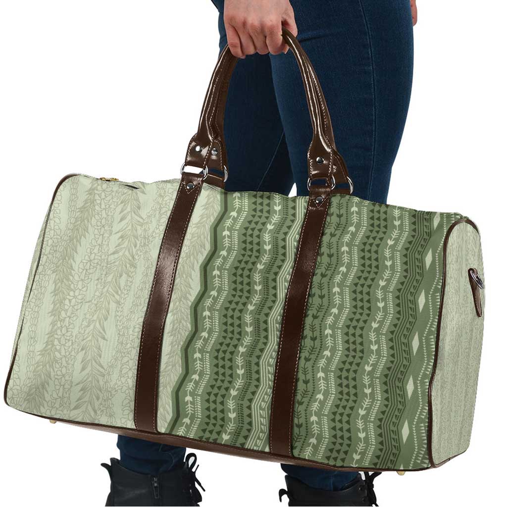 Vintage Sage Green Hawaiian Traditional Kapa Mix Flowers Lei Travel Bag