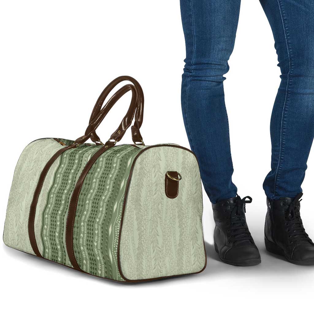 Vintage Sage Green Hawaiian Traditional Kapa Mix Flowers Lei Travel Bag