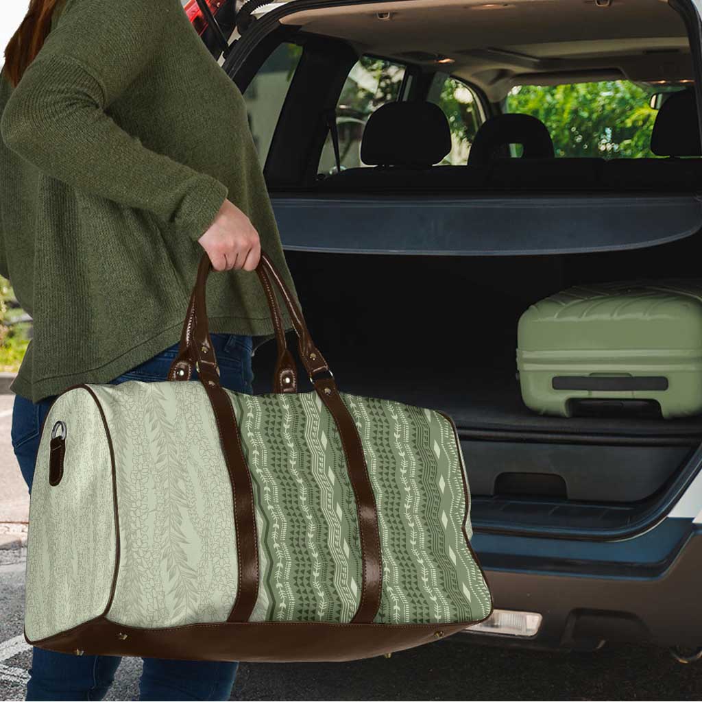 Vintage Sage Green Hawaiian Traditional Kapa Mix Flowers Lei Travel Bag