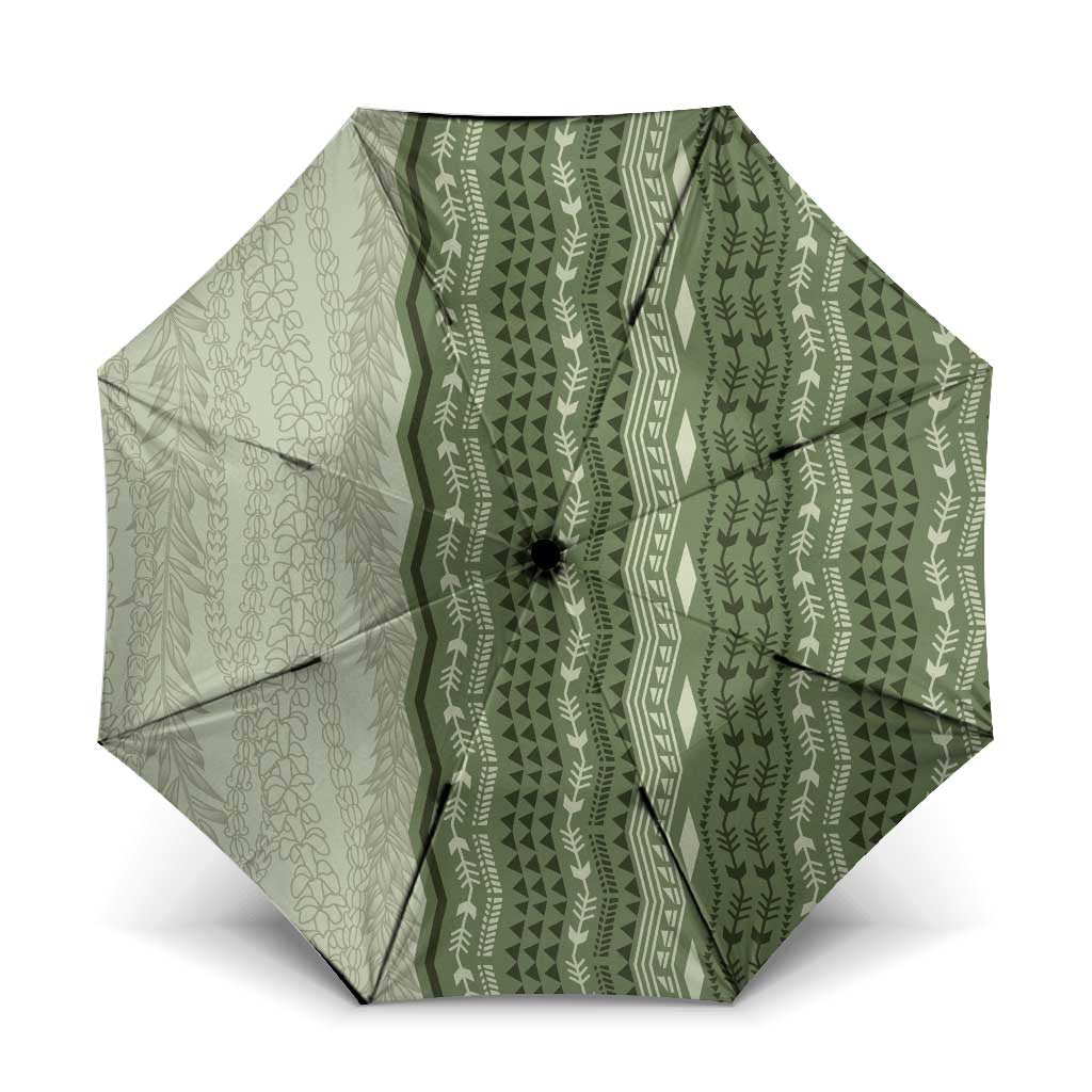 Vintage Sage Green Hawaiian Traditional Kapa Mix Flowers Lei Umbrella LT7 One Size Folded 11.42 inch Opened Diameter 37.4 inch Sage Green - Polynesian Pride