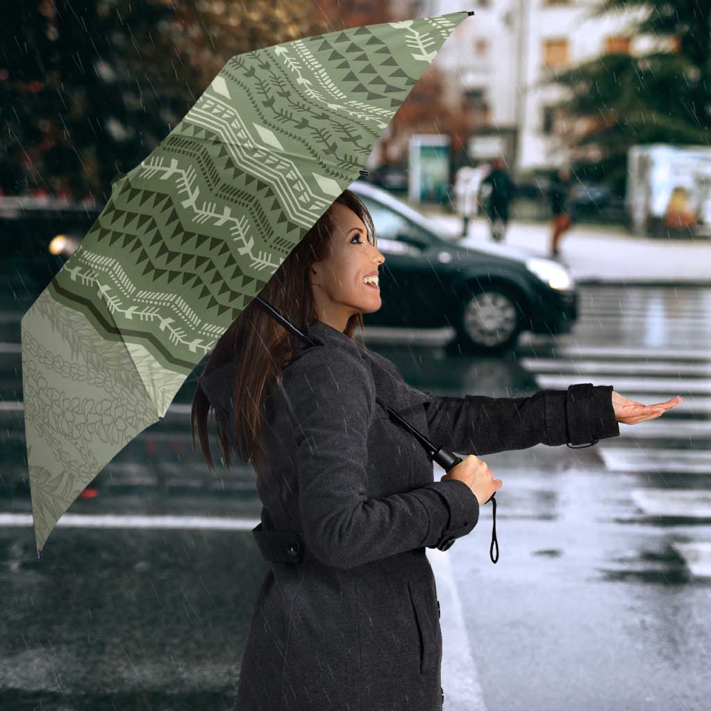 Vintage Sage Green Hawaiian Traditional Kapa Mix Flowers Lei Umbrella LT7 - Polynesian Pride