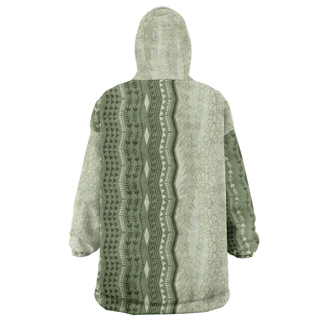 Vintage Sage Green Hawaiian Traditional Kapa Mix Flowers Lei Wearable Blanket Hoodie