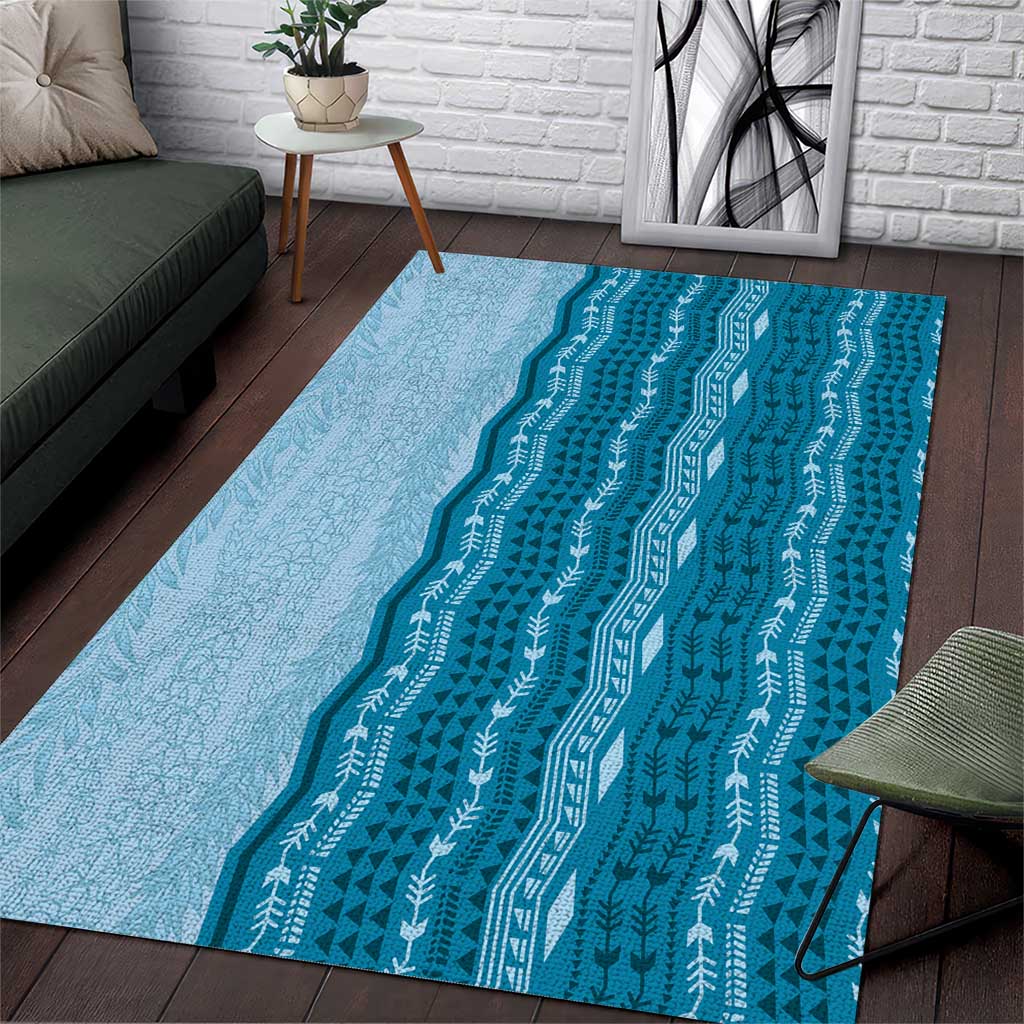 Vintage Cobalt Blue Hawaiian Traditional Kapa Mix Flowers Lei Area Rug LT7 Cobalt Blue - Polynesian Pride