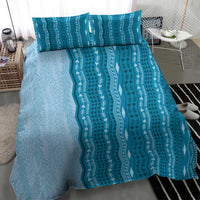 Vintage Cobalt Blue Hawaiian Traditional Kapa Mix Flowers Lei Bedding Set