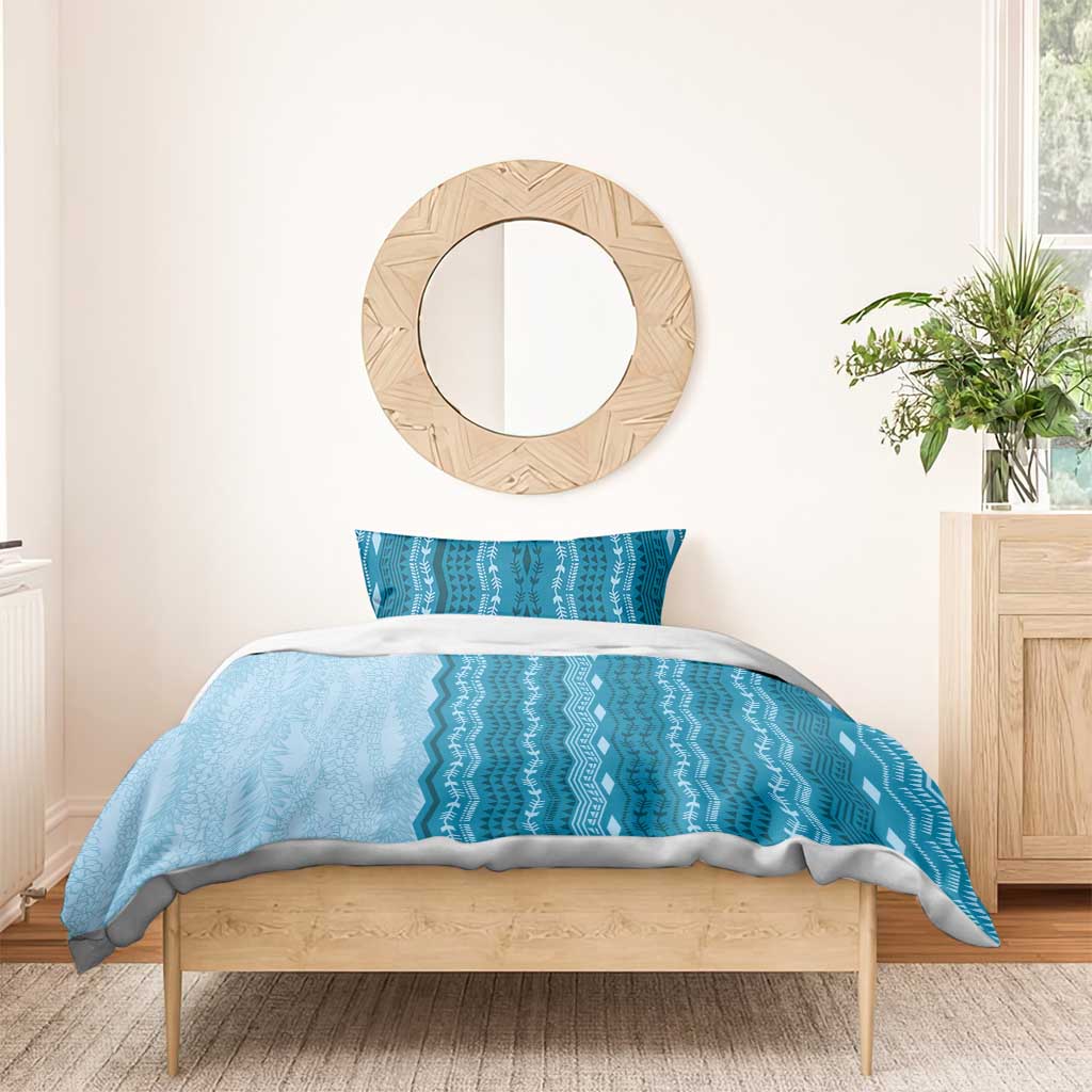 Vintage Cobalt Blue Hawaiian Traditional Kapa Mix Flowers Lei Bedding Set