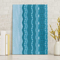 Vintage Cobalt Blue Hawaiian Traditional Kapa Mix Flowers Lei Canvas Wall Art