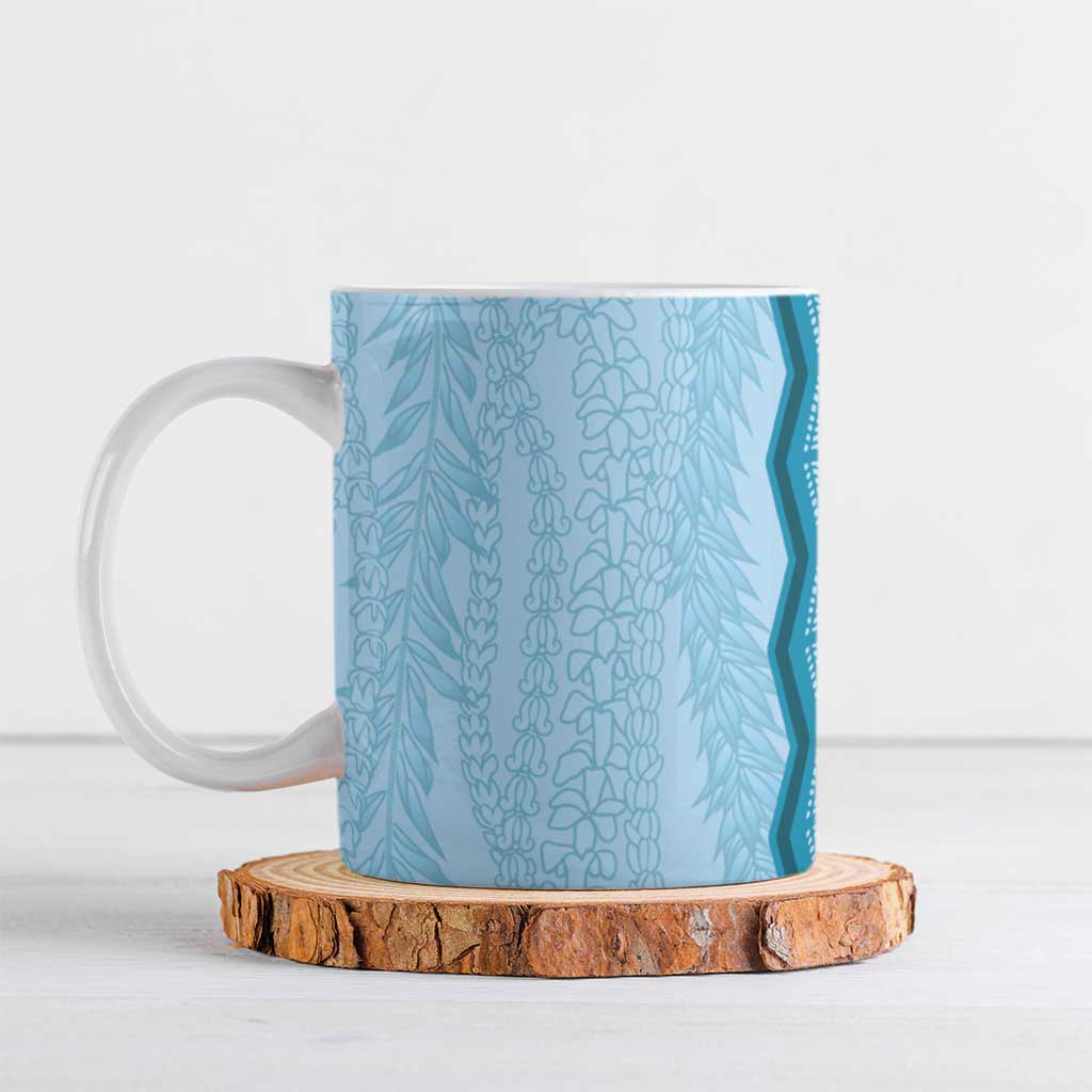Vintage Cobalt Blue Hawaiian Traditional Kapa Mix Flowers Lei Ceramic Mug