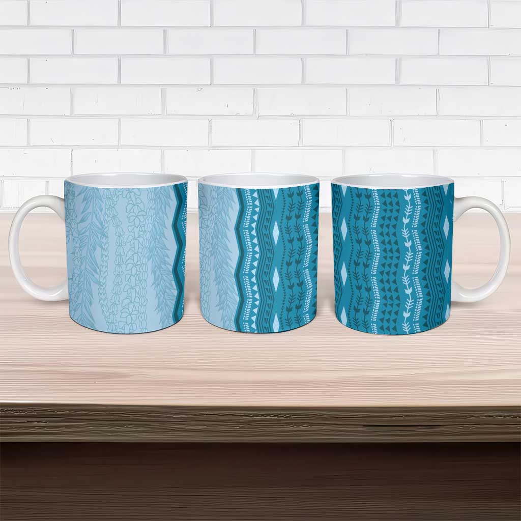 Vintage Cobalt Blue Hawaiian Traditional Kapa Mix Flowers Lei Ceramic Mug