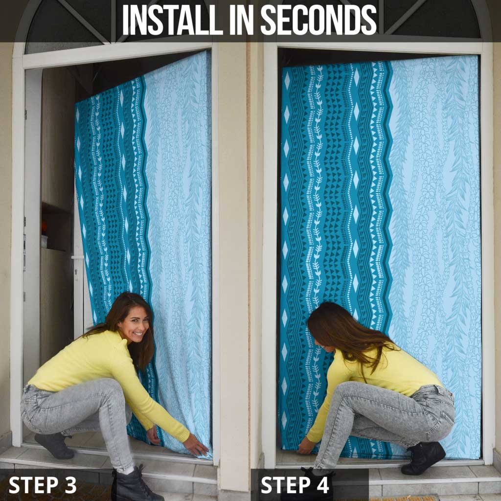 Vintage Cobalt Blue Hawaiian Traditional Kapa Mix Flowers Lei Door Cover