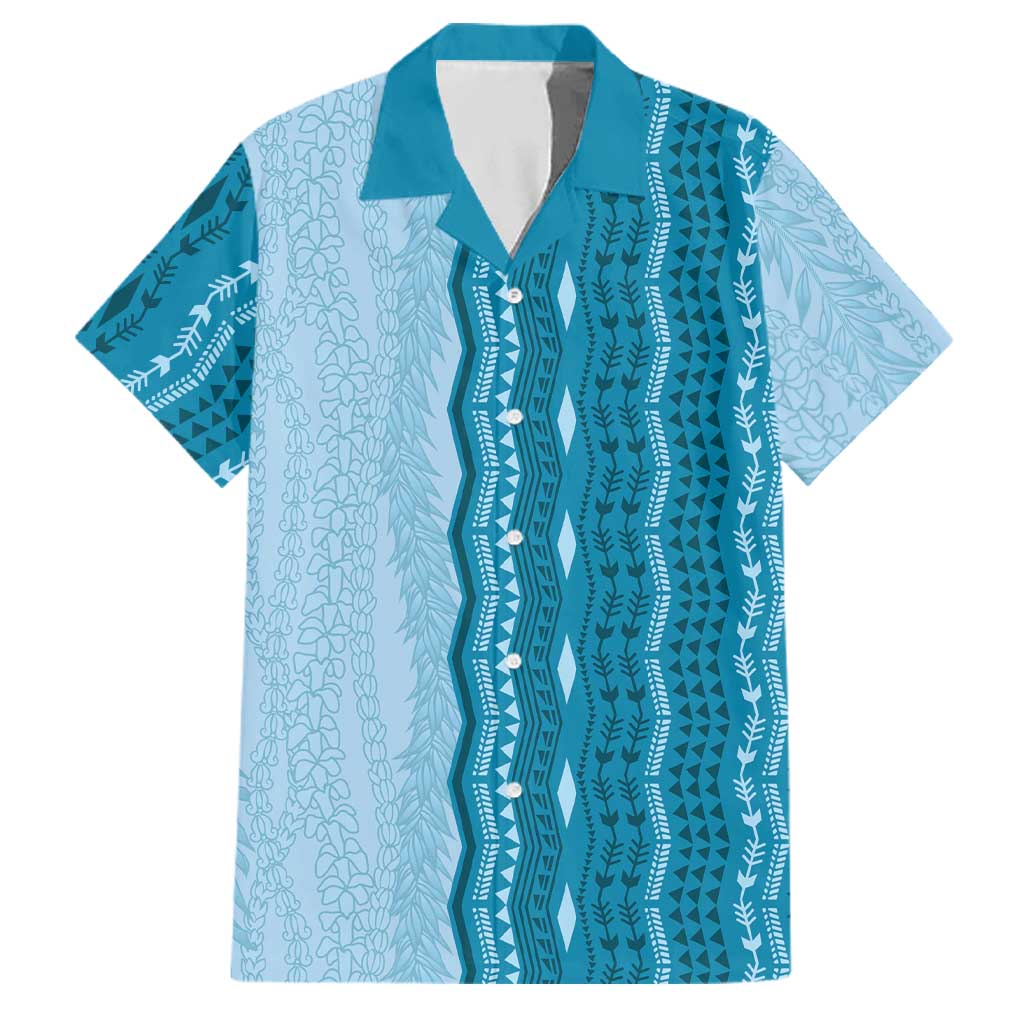 Vintage Cobalt Blue Hawaiian Traditional Kapa Mix Flowers Lei Family Matching Off The Shoulder Long Sleeve Dress and Hawaiian Shirt LT7 Dad's Shirt - Short Sleeve Cobalt Blue - Polynesian Pride
