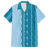Vintage Cobalt Blue Hawaiian Traditional Kapa Mix Flowers Lei Family Matching Off Shoulder Maxi Dress and Hawaiian Shirt LT7 Dad's Shirt - Short Sleeve Cobalt Blue - Polynesian Pride