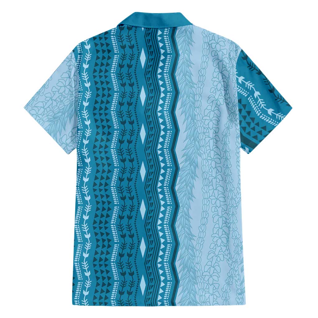 Vintage Cobalt Blue Hawaiian Traditional Kapa Mix Flowers Lei Hawaiian Shirt