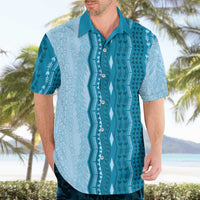 Vintage Cobalt Blue Hawaiian Traditional Kapa Mix Flowers Lei Hawaiian Shirt