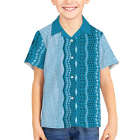 Vintage Cobalt Blue Hawaiian Traditional Kapa Mix Flowers Lei Hawaiian Shirt