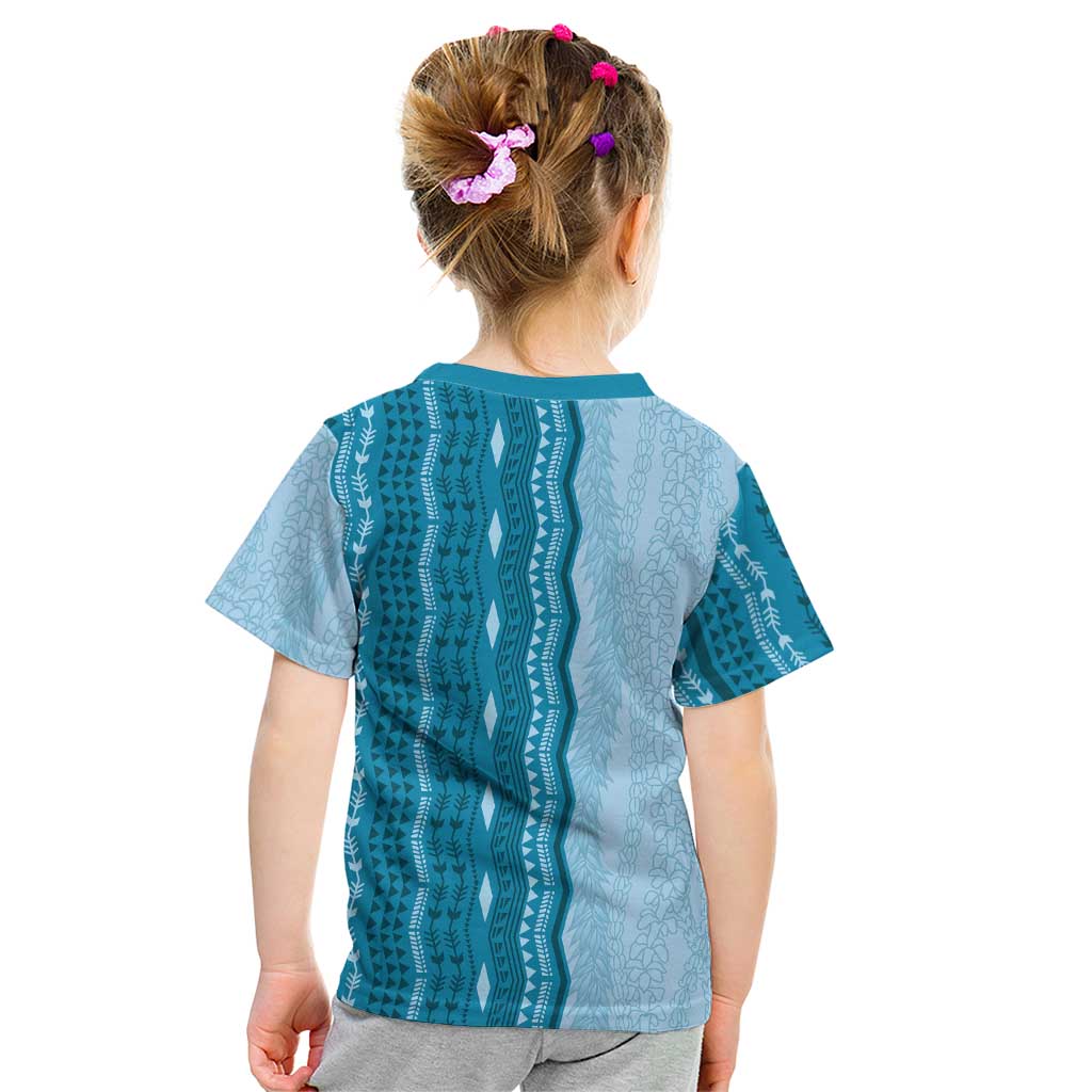 Vintage Cobalt Blue Hawaiian Traditional Kapa Mix Flowers Lei Kid T Shirt