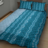 Vintage Cobalt Blue Hawaiian Traditional Kapa Mix Flowers Lei Quilt Bed Set