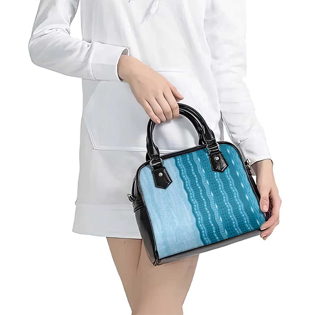 Vintage Cobalt Blue Hawaiian Traditional Kapa Mix Flowers Lei Shoulder Handbag