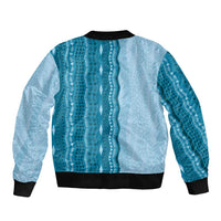 Vintage Cobalt Blue Hawaiian Traditional Kapa Mix Flowers Lei Sleeve Zip Bomber Jacket