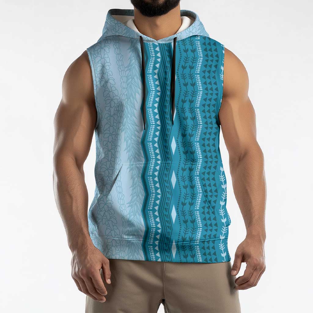 Vintage Cobalt Blue Hawaiian Traditional Kapa Mix Flowers Lei Sleeveless Hoodie LT7 - Polynesian Pride