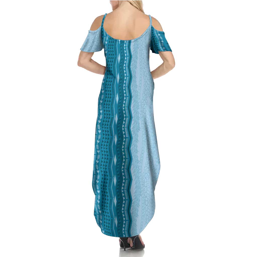 Vintage Cobalt Blue Hawaiian Traditional Kapa Mix Flowers Lei Summer Maxi Dress LT7 - Polynesian Pride