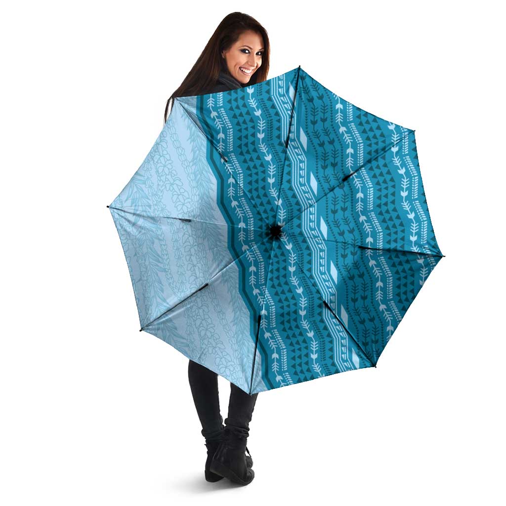 Vintage Cobalt Blue Hawaiian Traditional Kapa Mix Flowers Lei Umbrella LT7 - Polynesian Pride
